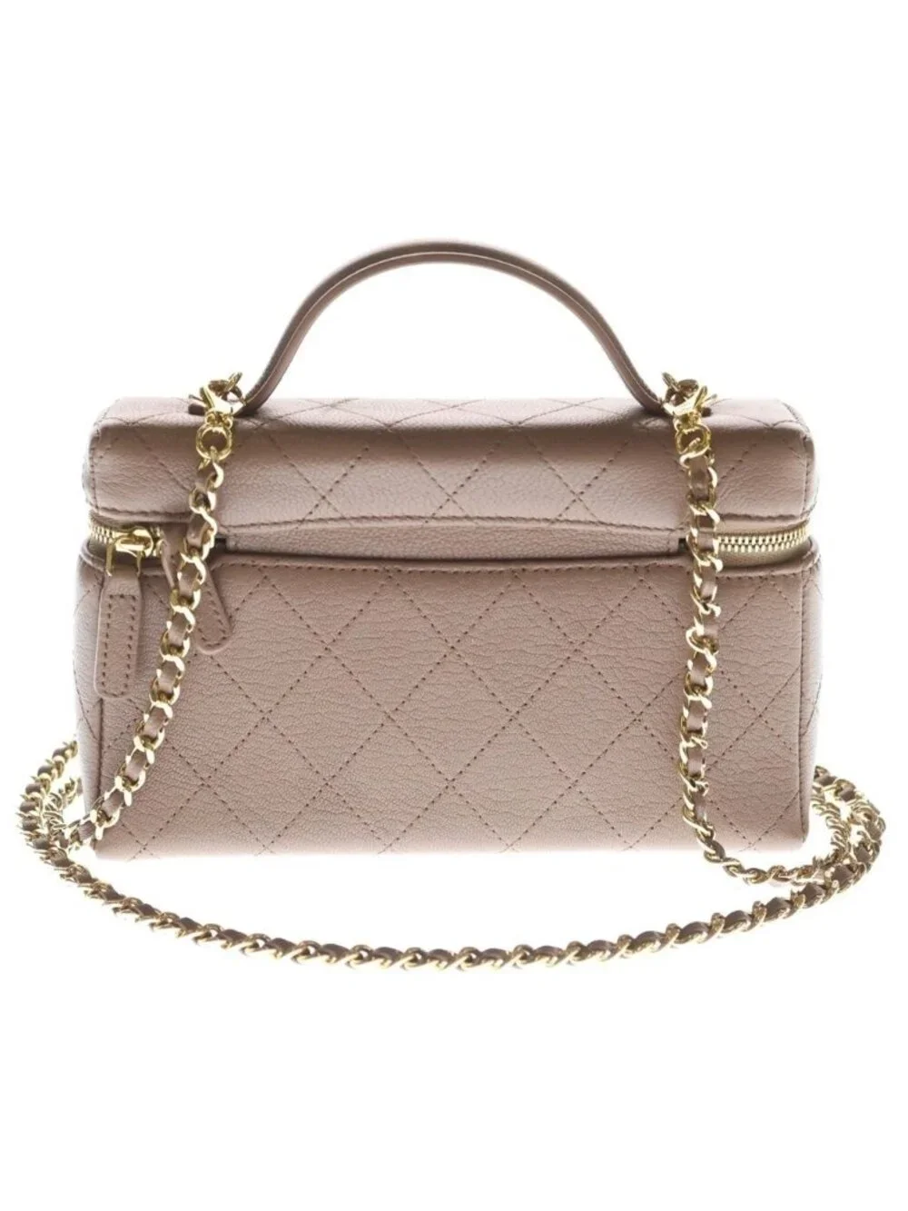 Chanel Vanity Chain Mini Shoulder Bag Pink Beige Leather Gold